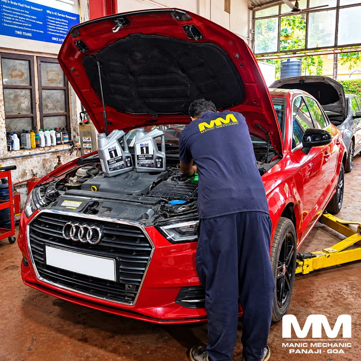 Audi A4 receiving annual service at Manic Mechanic Goa