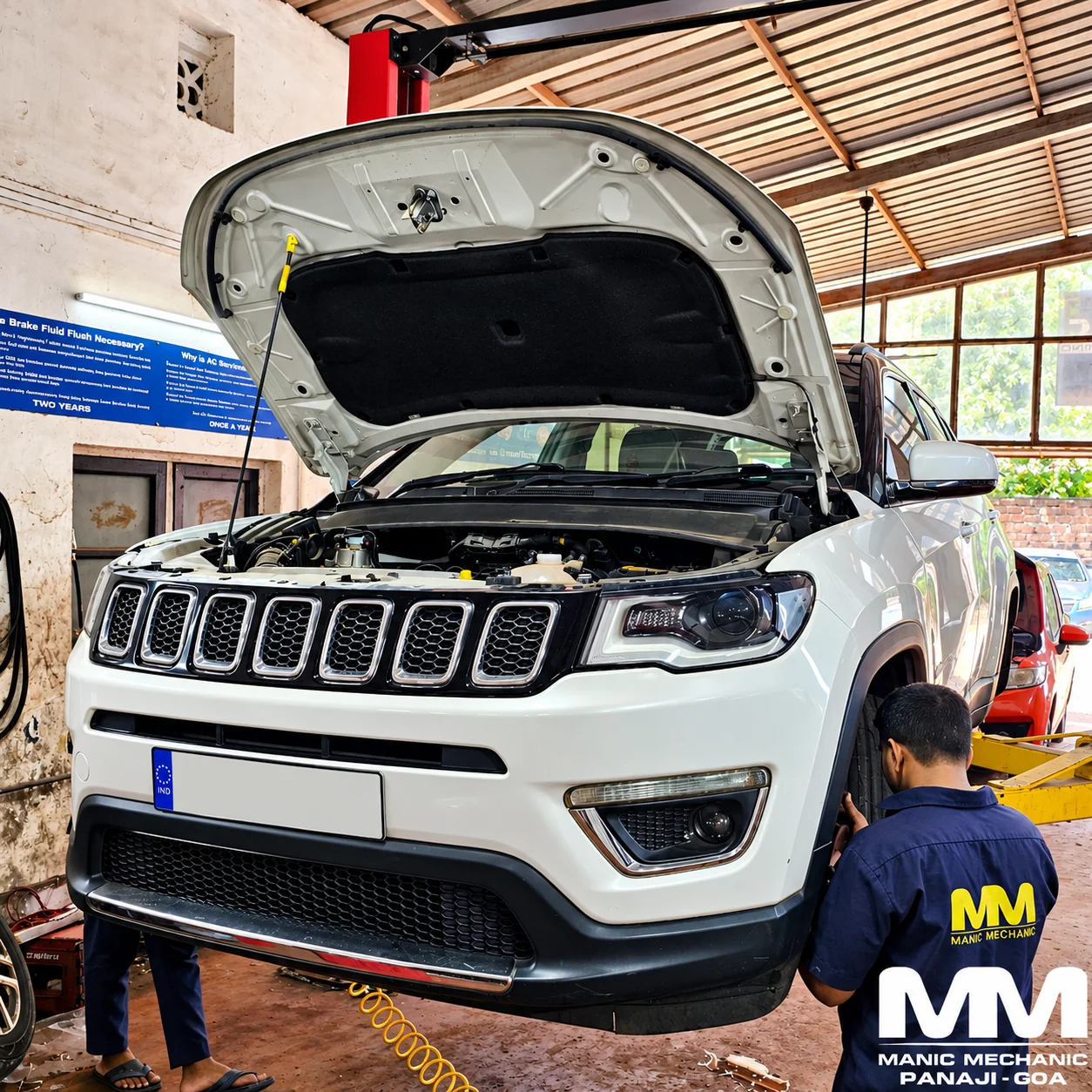 Jeep Compass receiving annual service at Manic Mechanic Goa