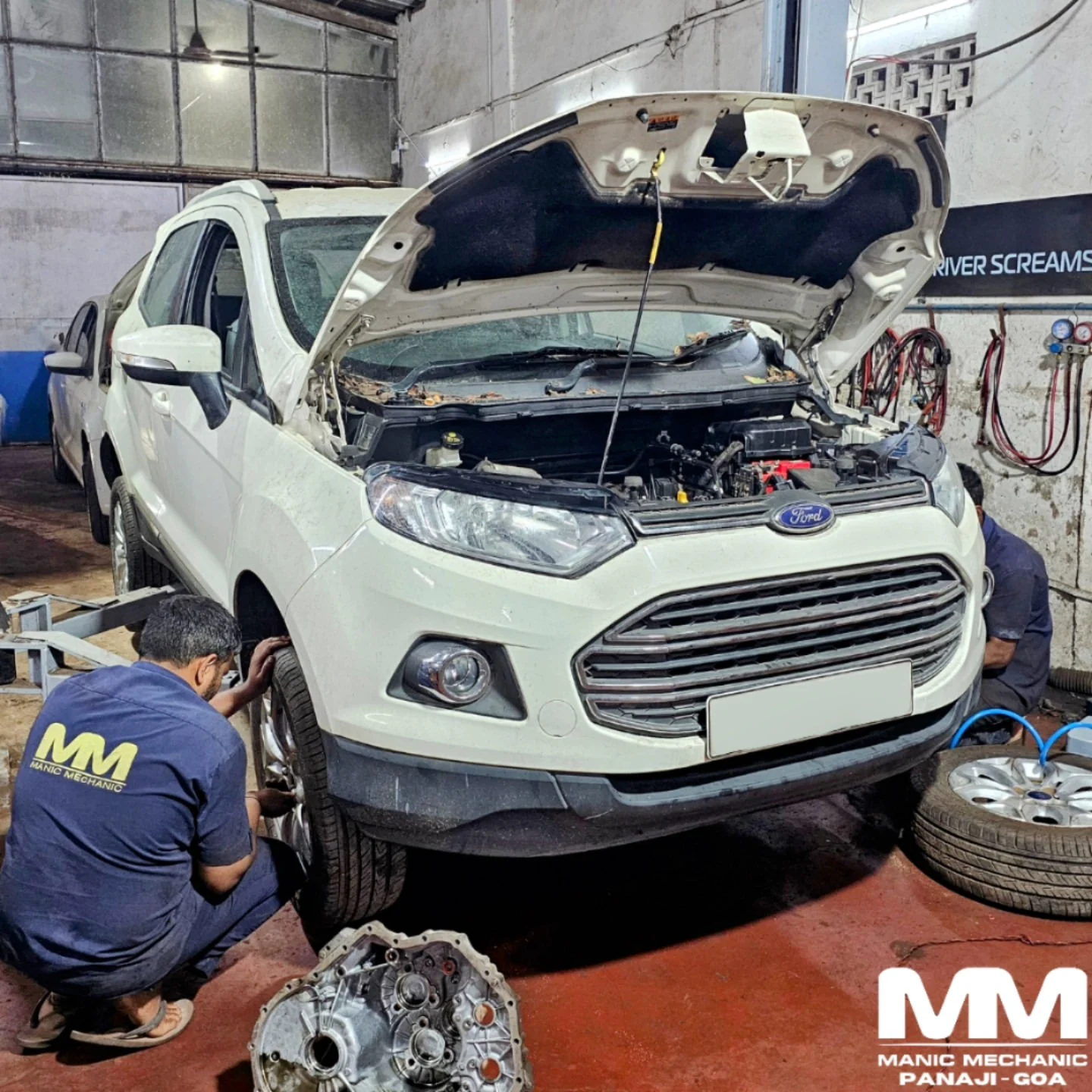 Ford EcoSport with transmission removed for repair