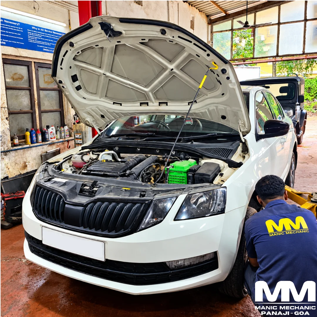 Skoda Octavia receiving annual service at Manic Mechanic Goa